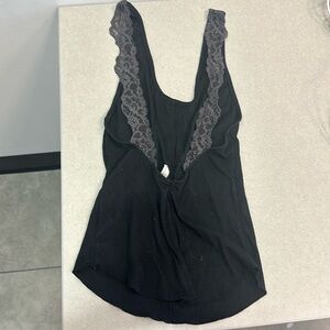 Free people tank top low back lace straps grey/black size small ribbed